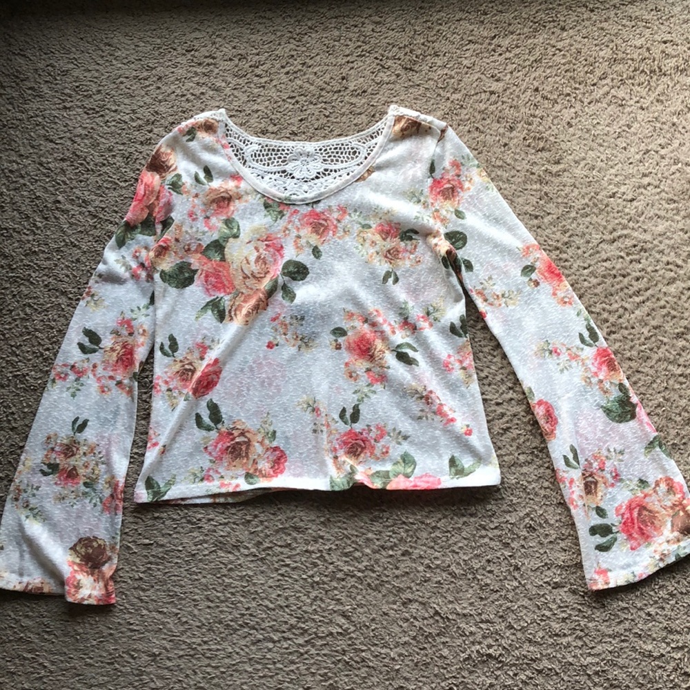 White Floral Long-sleeve Shirt